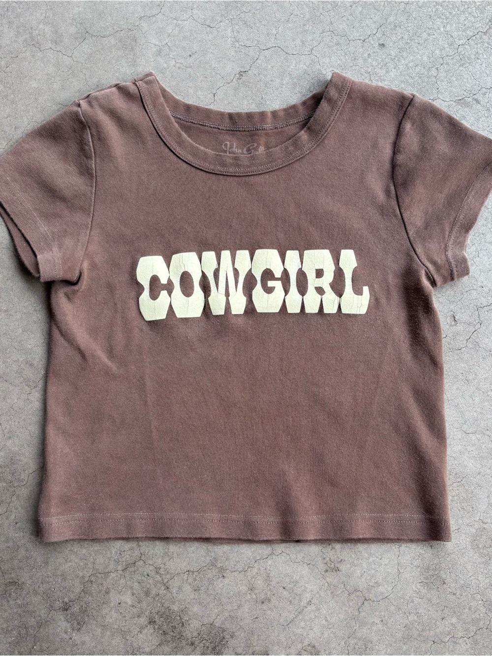 Brandy Melville Brown Cowgirl Baby Tee Y2K Western Graphic